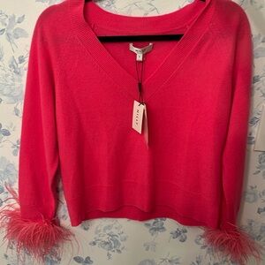 milly wool and cashmere feather cuff vneck